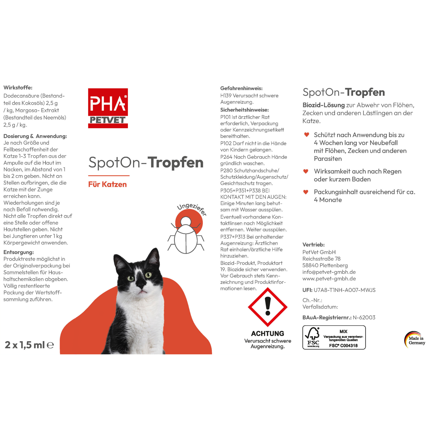 PHA Spot-onTropfen für Katzen 2 x 1,5 ml