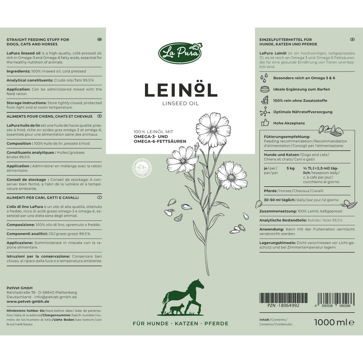 LaPura Leinöl für Hunde, Katzen und Pferde