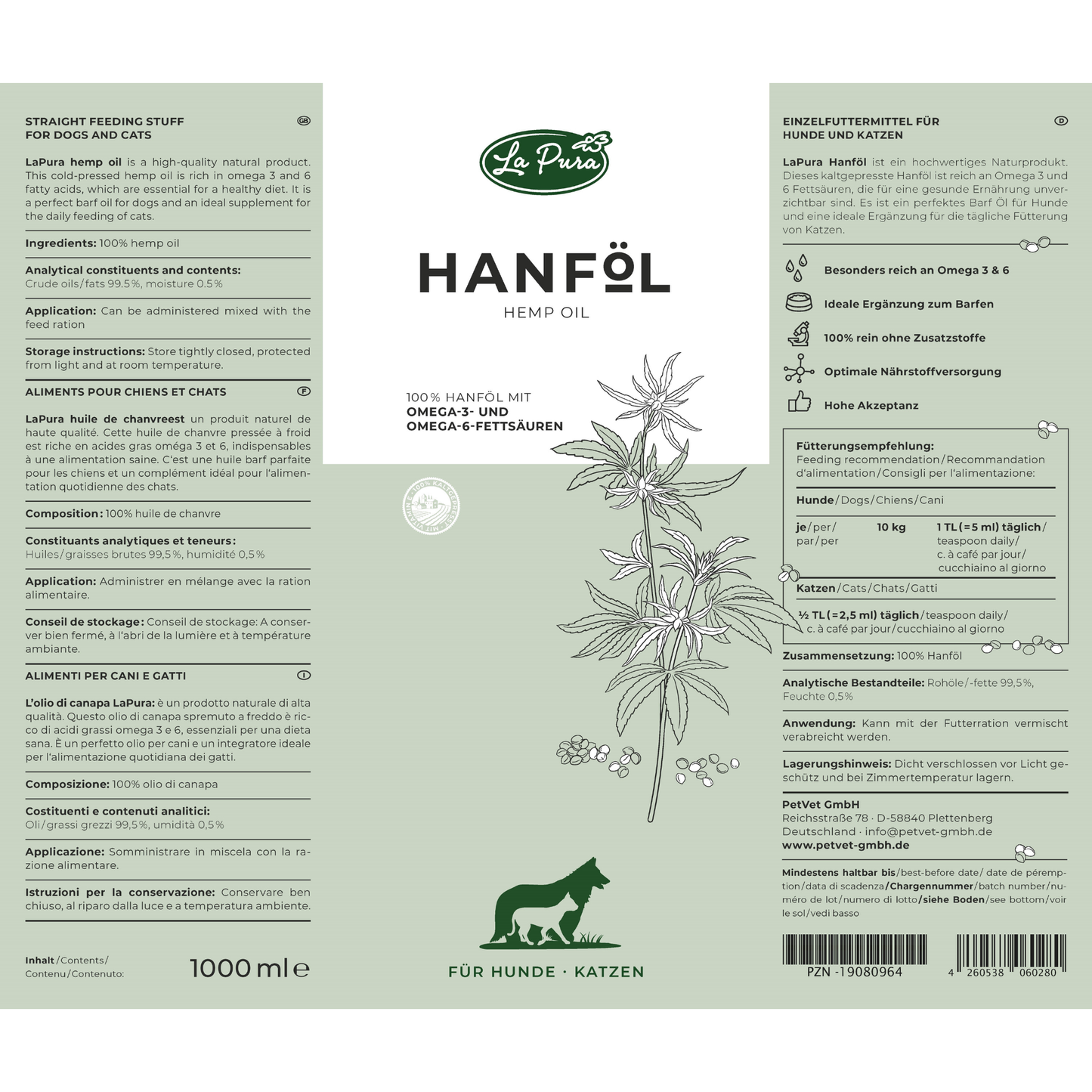 LaPura Hanföl für Hunde und Katzen
