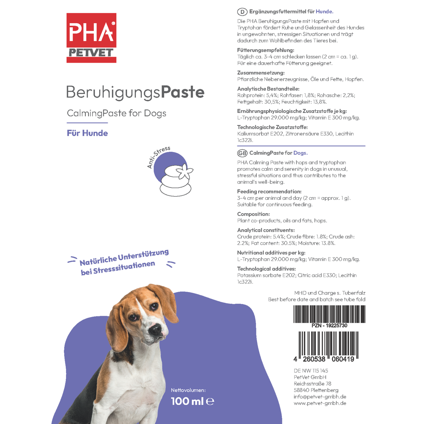 PHA BeruhigungsPaste für Hunde - 100 ml - 5 Stück