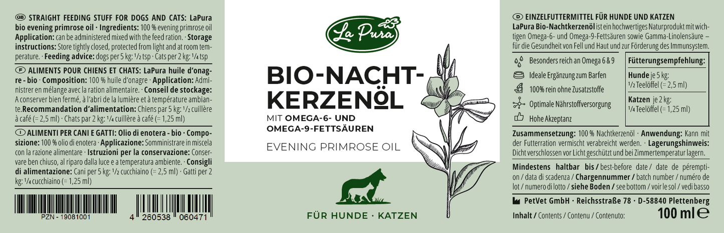 LaPura Bio-Nachtkerzenöl für Hunde und Katzen - 100 ml