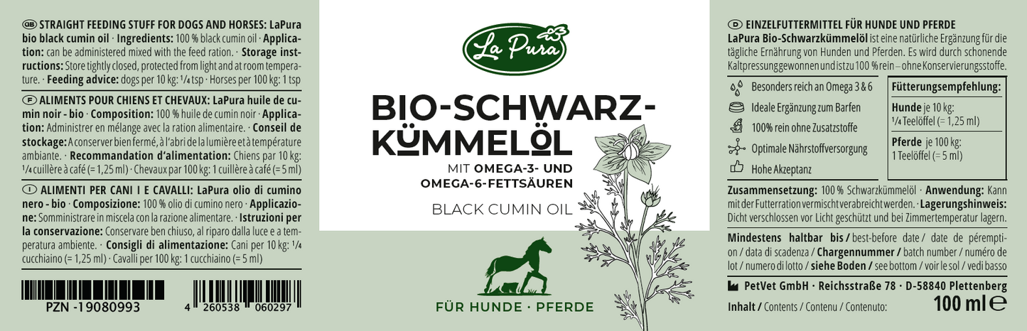 LaPura Bio-Schwarzkümmelöl für Hunde und Pferde - 100 ml