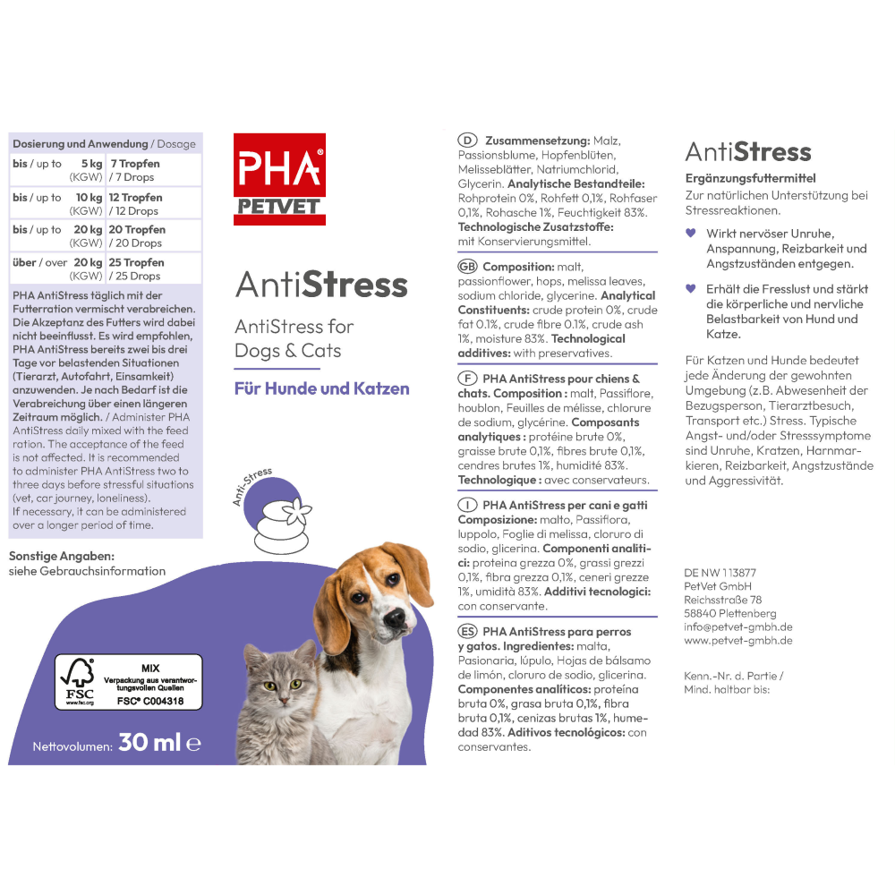 PHA AntiStress für Hunde u. Katzen 30 ml