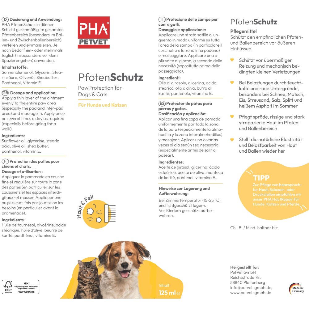 PHA PfotenSchutz für Hunde u. Katzen 125 ml