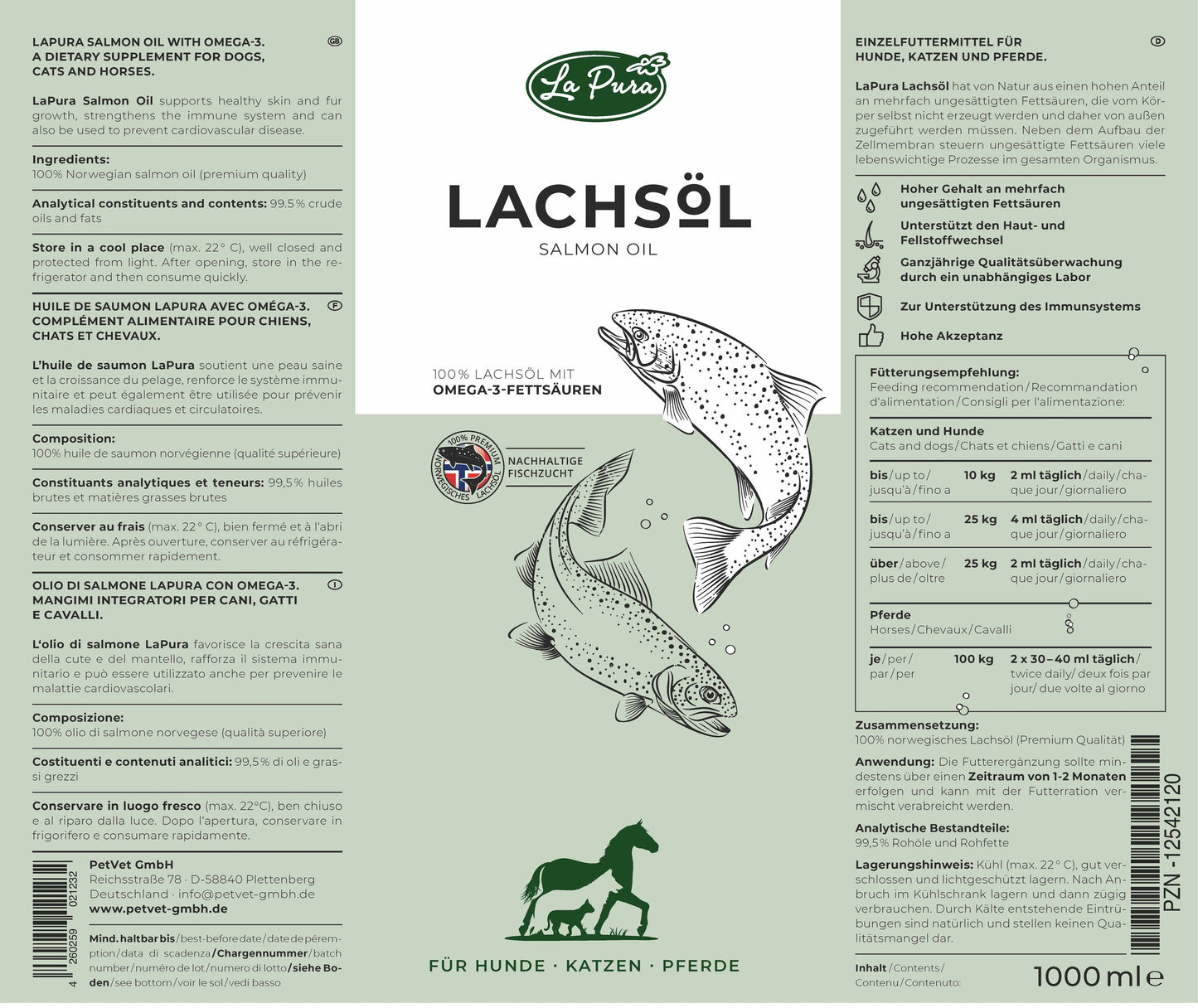 LaPura Lachsöl für Hunde, Katzen und Pferde