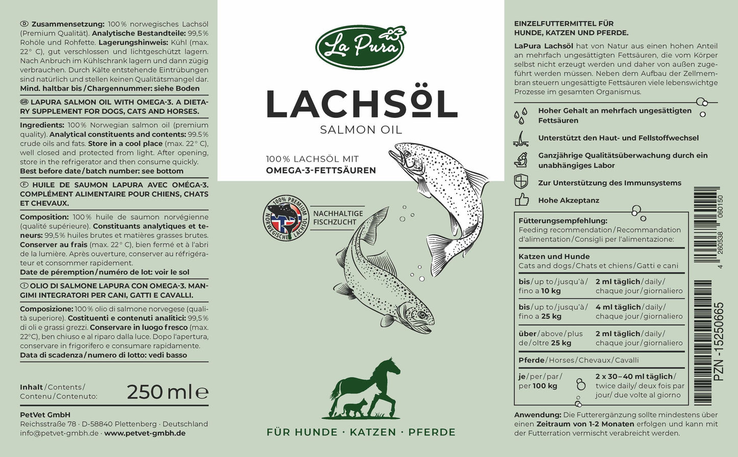 LaPura Lachsöl für Hunde, Katzen und Pferde