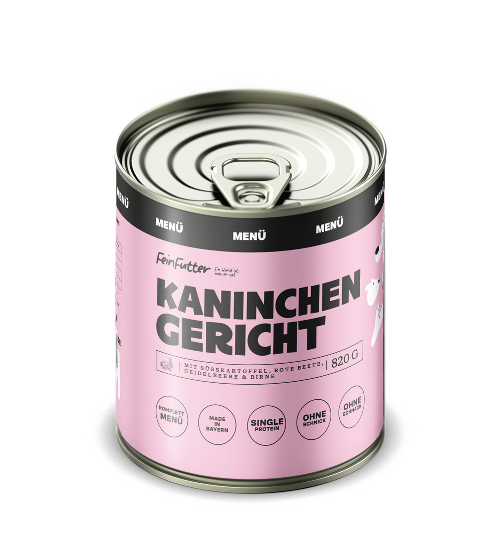 Kaninchen Gericht – ausgewogenes Nassfutter-Menü mit Single-Protein Kaninchen